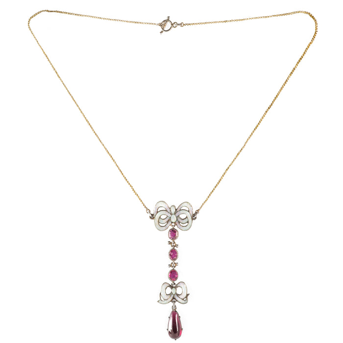 A Garnet and Enamel Pendant Necklace
