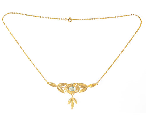A French Aquamarine Gold Leaf Necklace