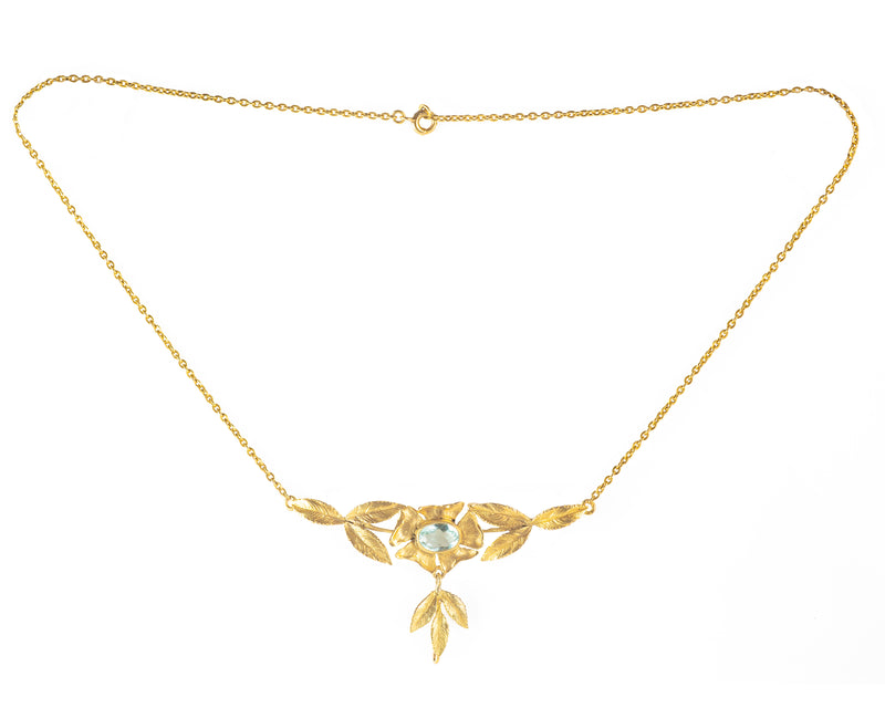 A French Aquamarine Gold Leaf Necklace
