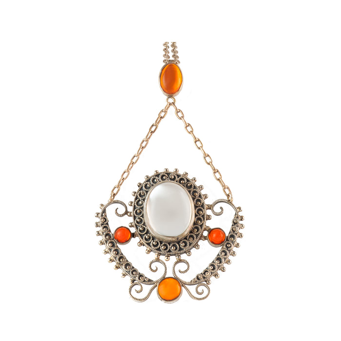 Moonstone Fire Opal Silver Necklace