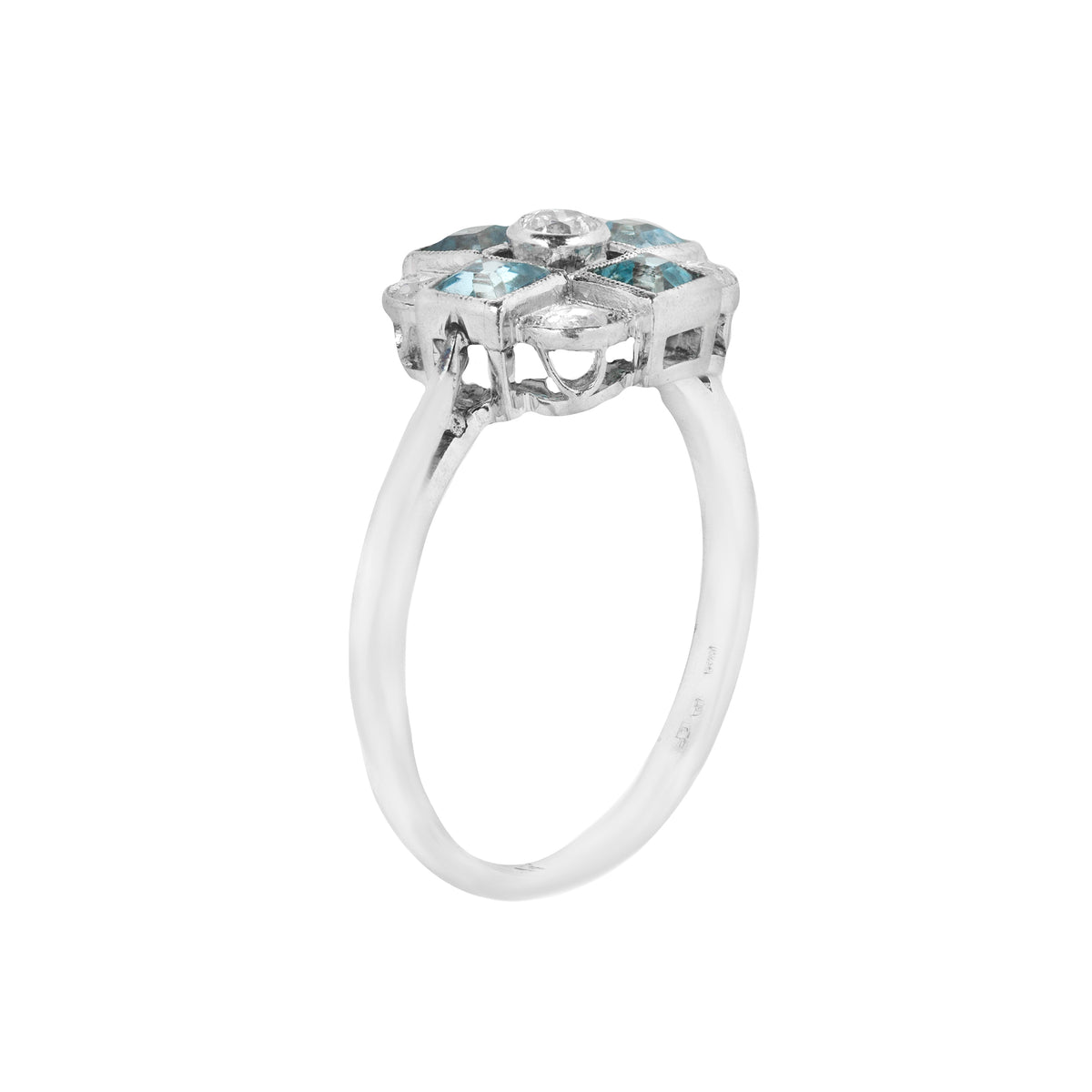 Aquamarine Diamond checkerboard ring