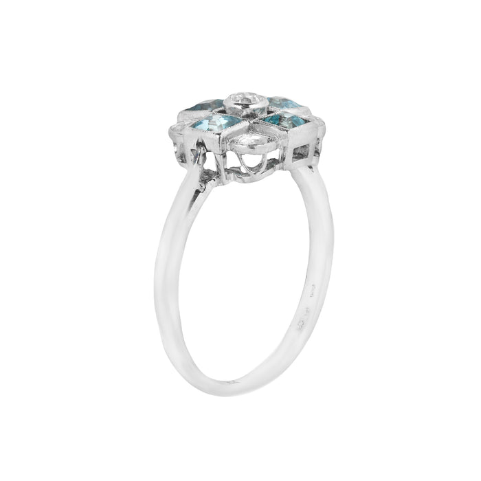 Aquamarine Diamond checkerboard ring