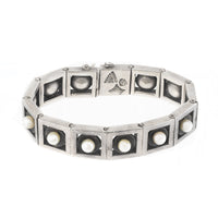 Antonio Pineda silver and pearl modernist bracelet, 1950s Taxco design