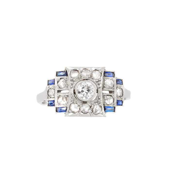 French Art Deco Sapphire Diamond Ring