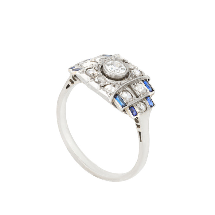 French Art Deco Sapphire Diamond Ring