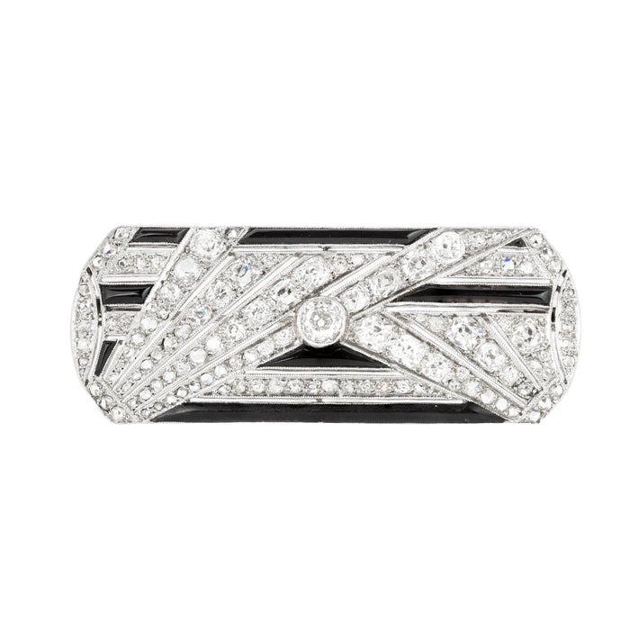 Art Deco Diamond Onyx Brooch