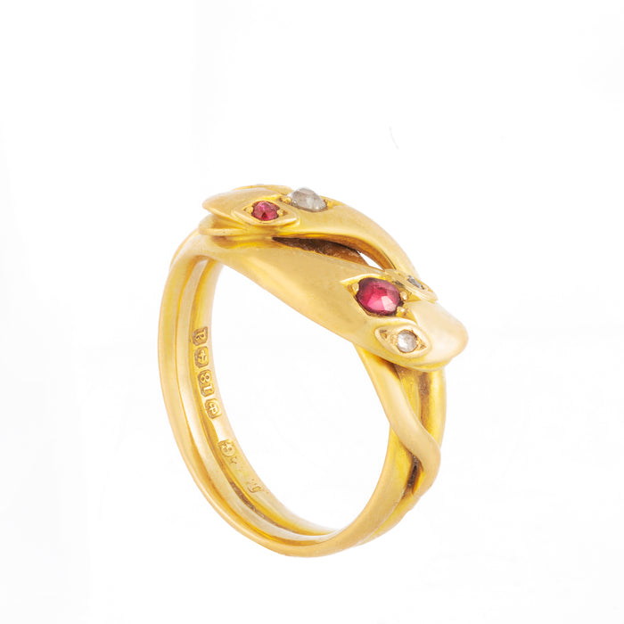 A Diamond and Ruby Snake Ring