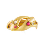 A Gold Snake Ring with Diamond & Ruby Eyes