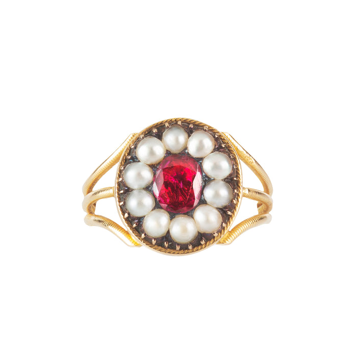 Gold Ruby and Pearl Ring