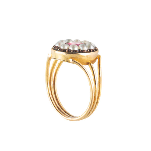 A Gold Ruby and Pearl Ring
