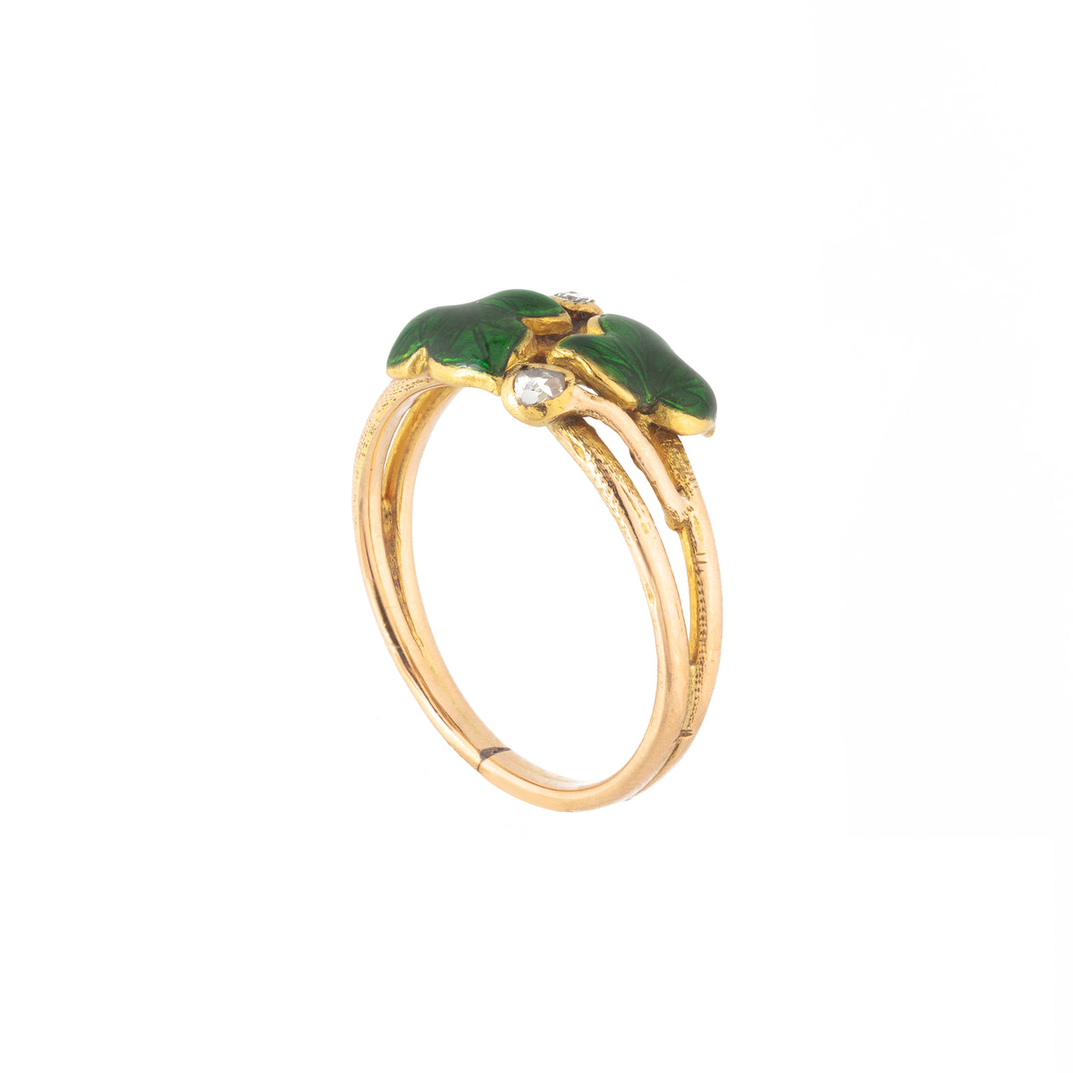 Green Enamel Ivy and Diamond Ring