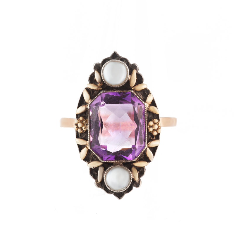 Gold Silver Amethyst Arts & Crafts Ring by Gaskin