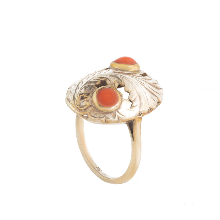 Silver and Coral Ring