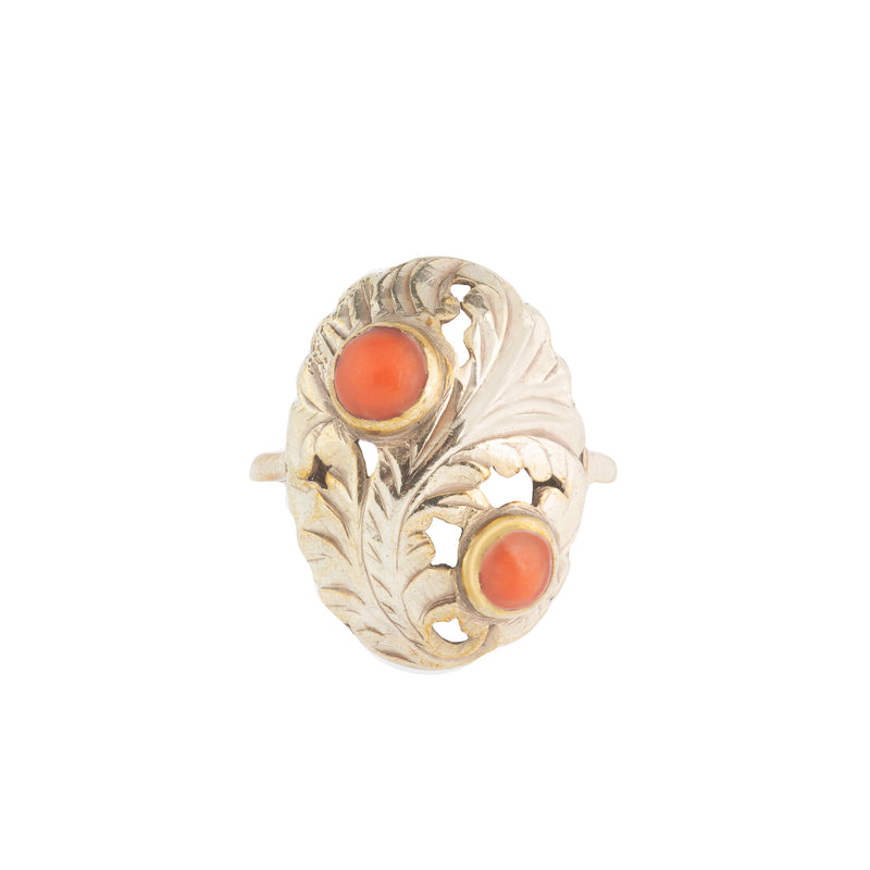 A Silver and Coral Ring
