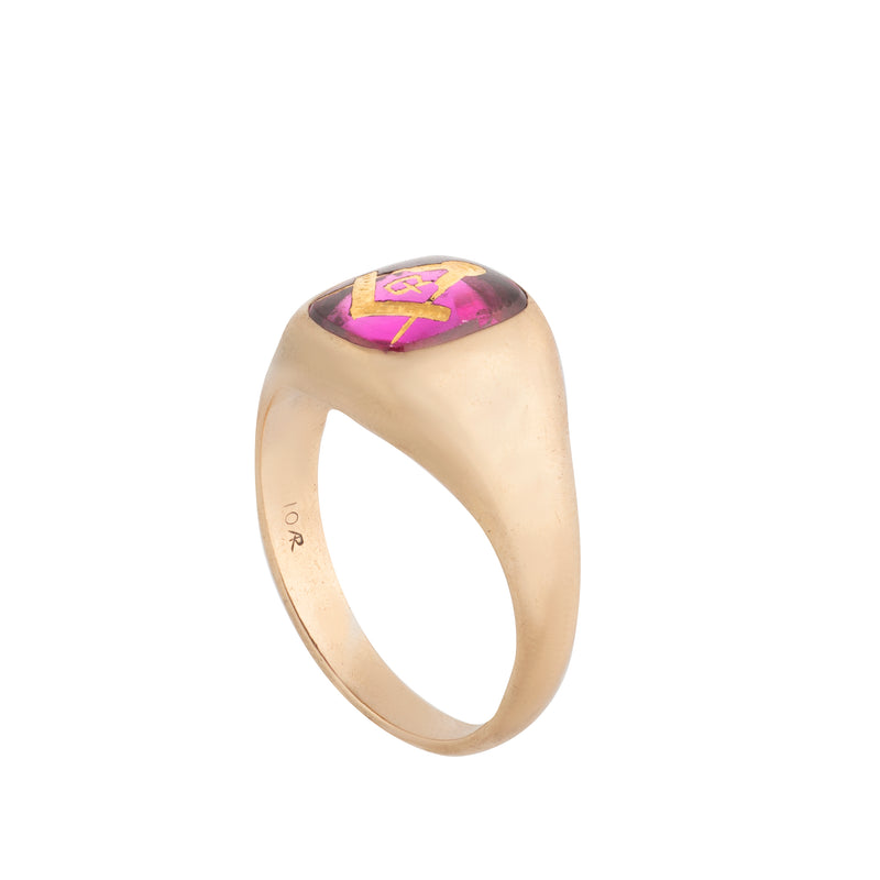 A Gold Synthetic Ruby Masonic Ring