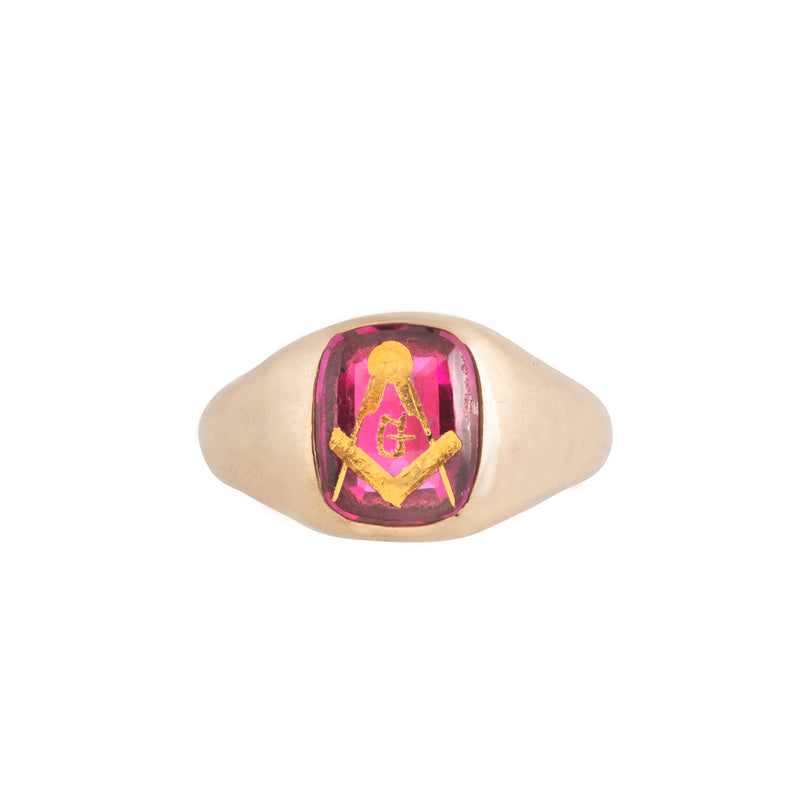 A Gold Synthetic Ruby Masonic Ring