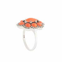 Silver Marcasite Coral Ring
