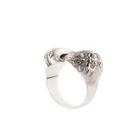 Sculptural European silver ring with swirling marcasite design, c.1940s