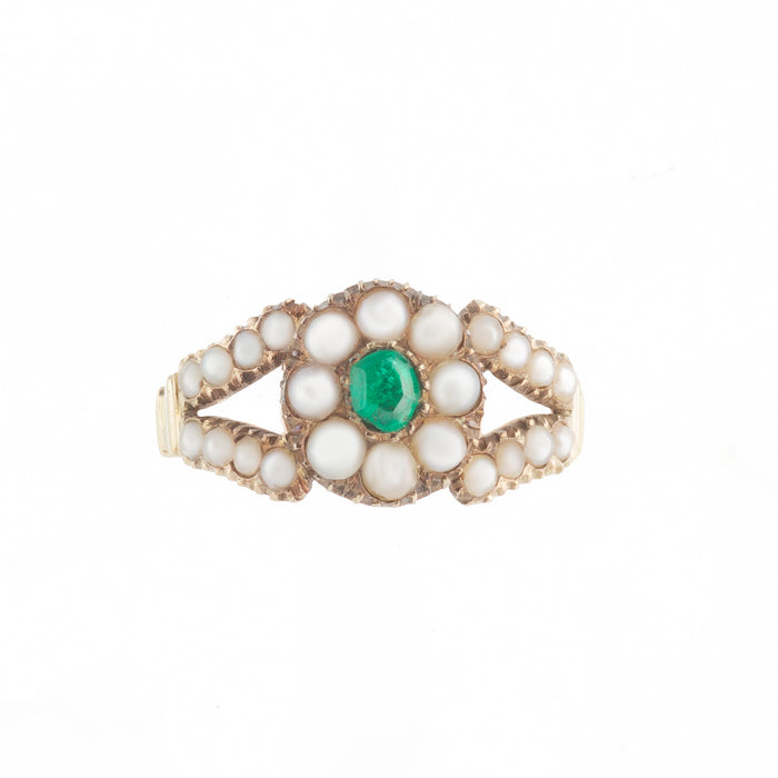 Georgian Pearl and Emerald Gold Ring