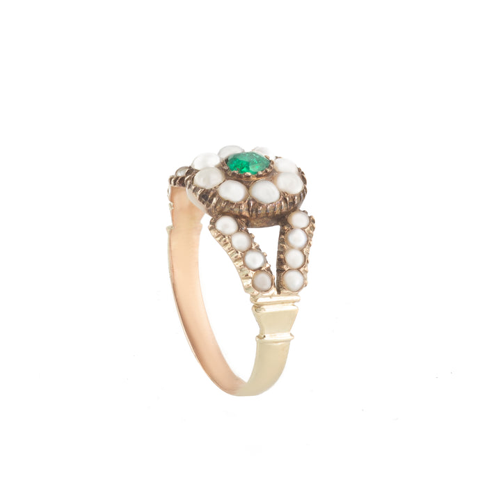Georgian Pearl and Emerald Gold Ring