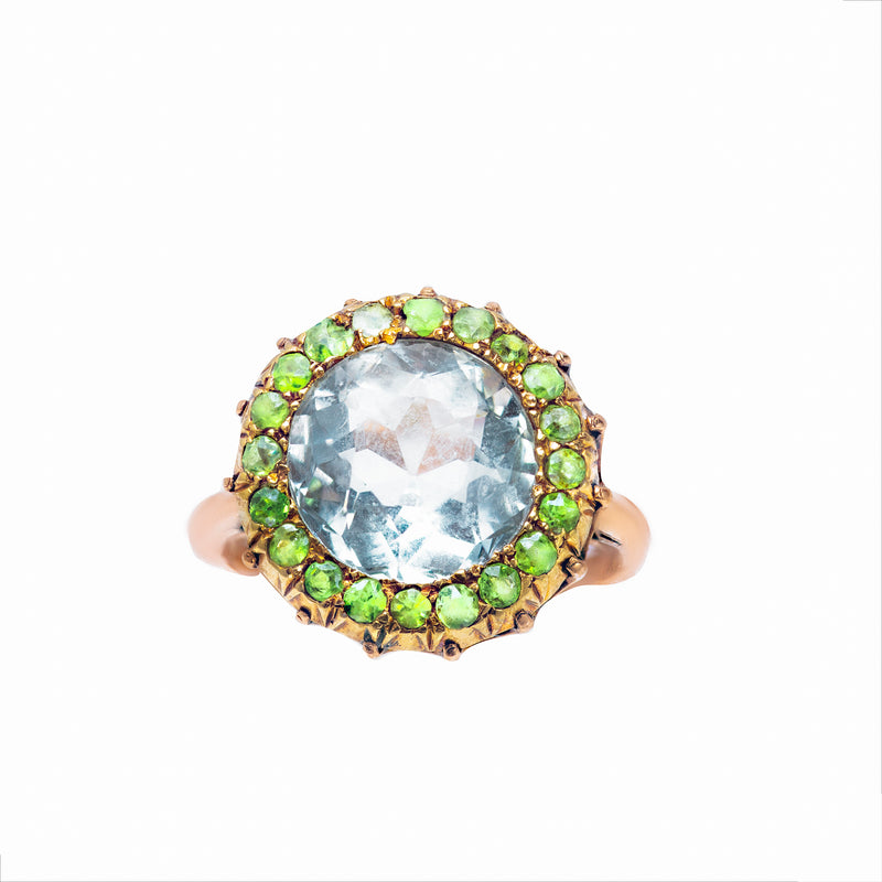 An Aquamarine Demantoid Garnet Ring