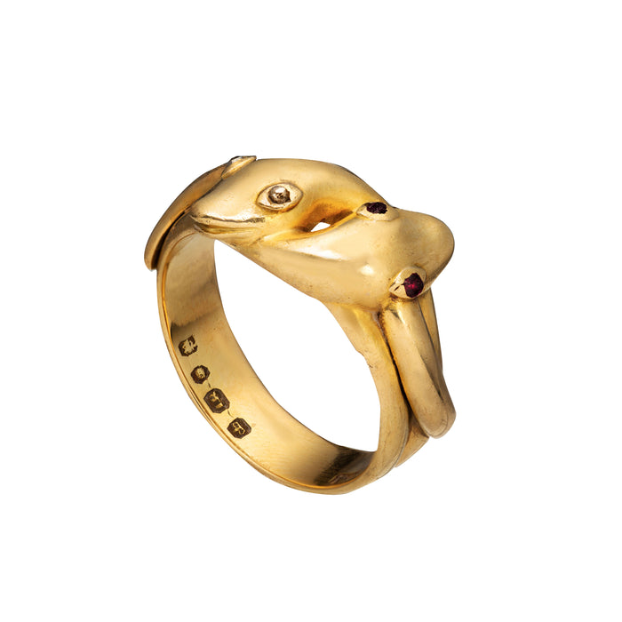 Gold Snake Ring with Diamond Ruby Eyes