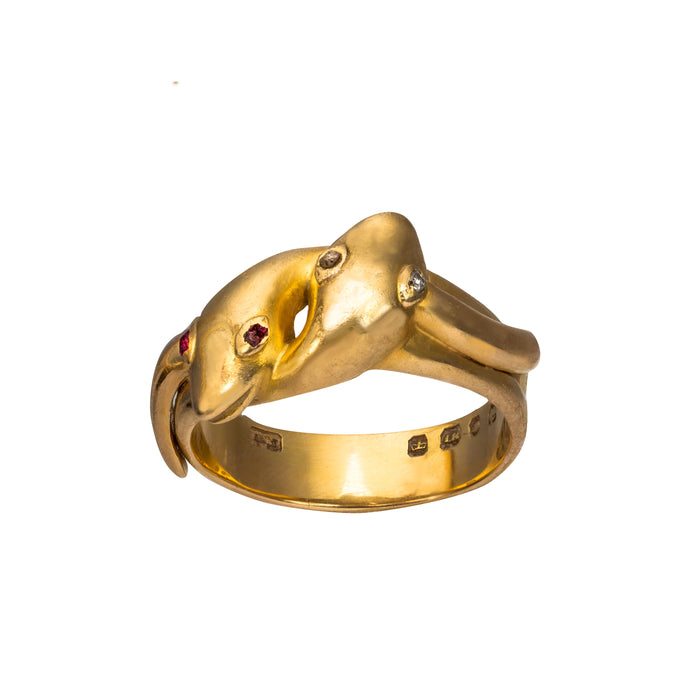 Gold Snake Ring with Diamond Ruby Eyes