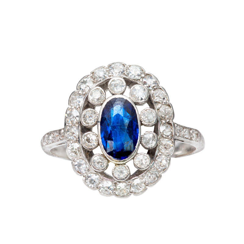 Oval Sapphire Diamond Platinum Ring