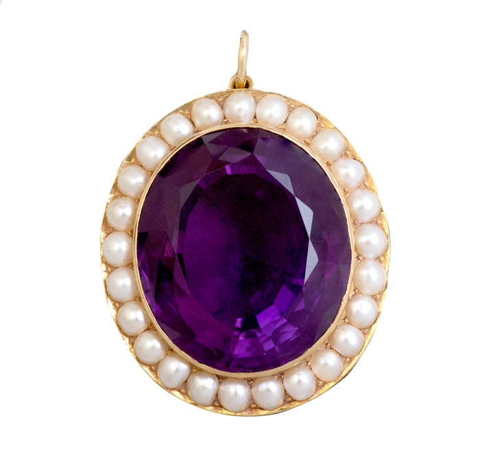 Large Amethyst and Natural Pearl Pendant