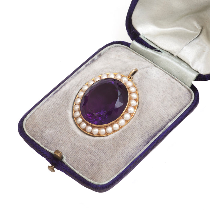 Large Amethyst and Natural Pearl Pendant