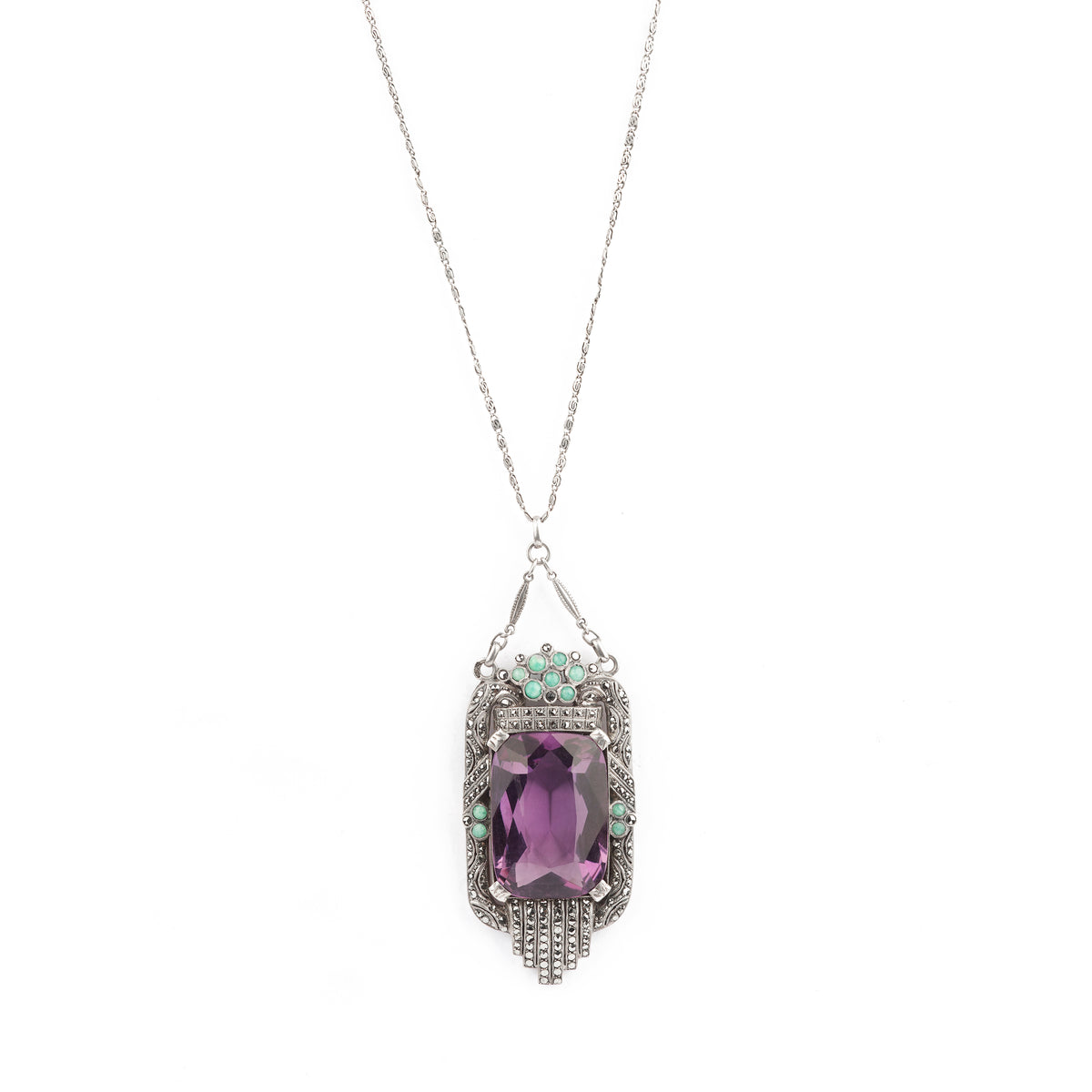 Amethyst Marcasite Amazonite Pendant by Theodor Fahrner