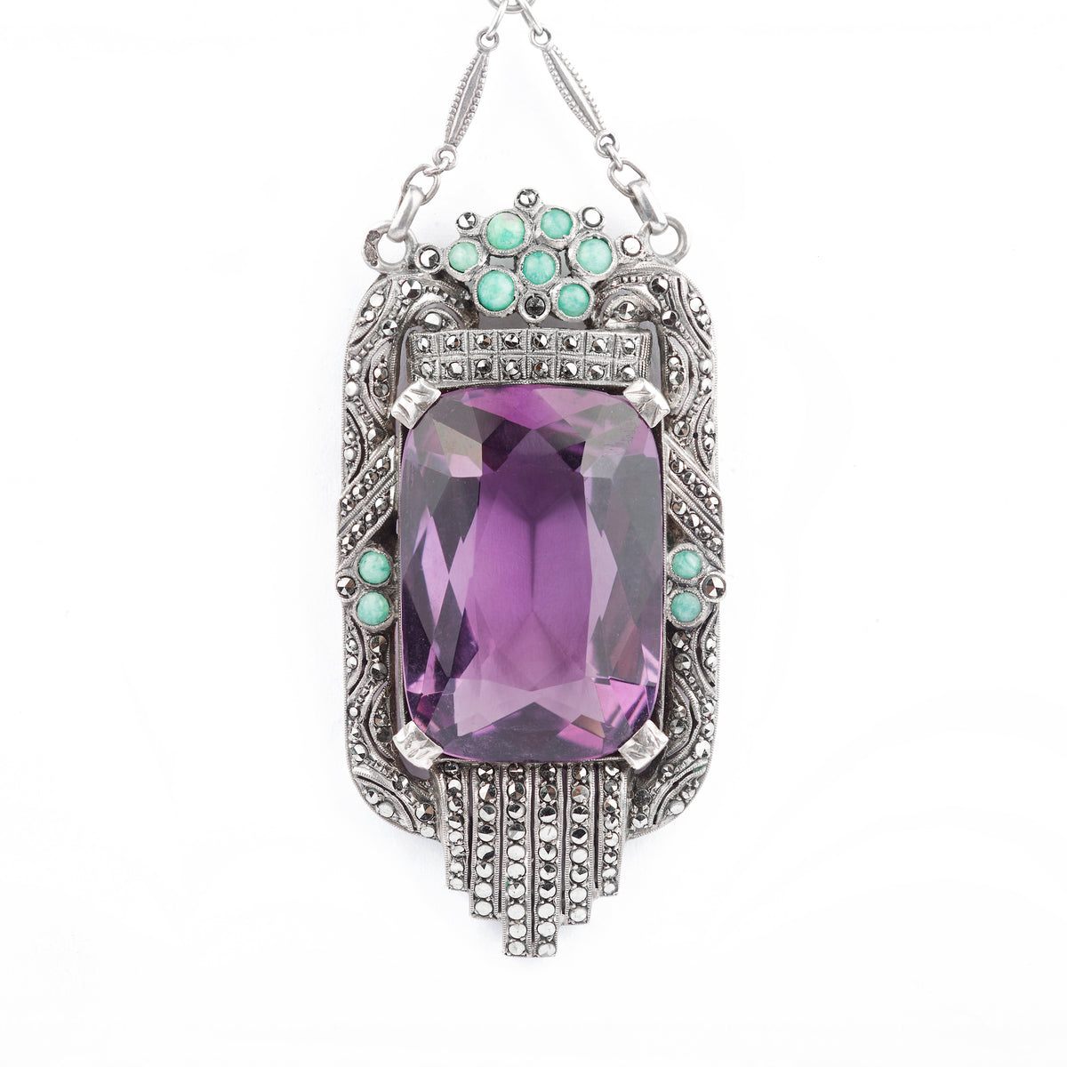 Amethyst Marcasite Amazonite Pendant by Theodor Fahrner