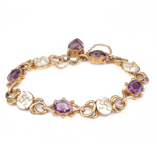 A Gold Amethyst Mother of Pearl Bracelet