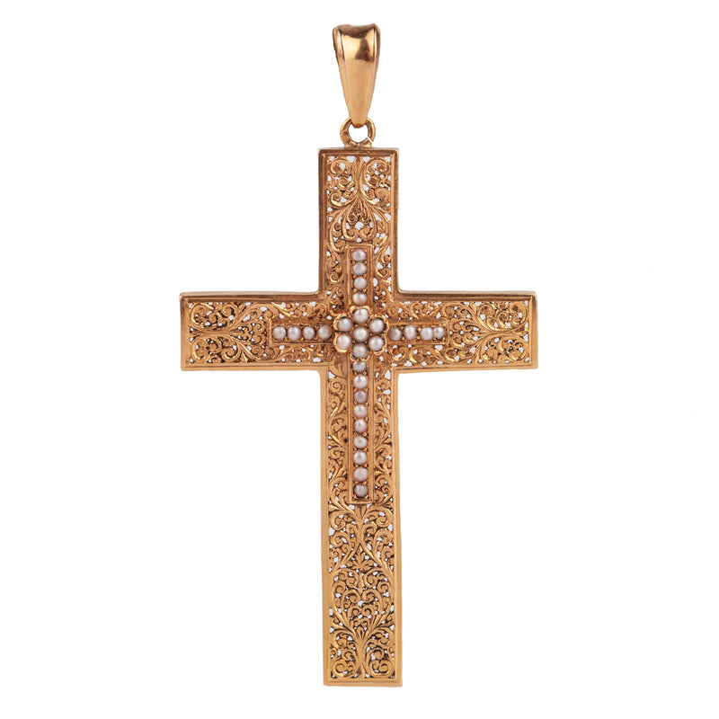 An Art Nouveau Openwork Gold Cross