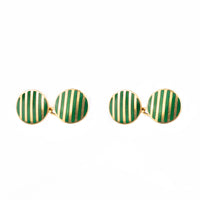 Pair of Gold and Green Enamel Stripe Cufflinks
