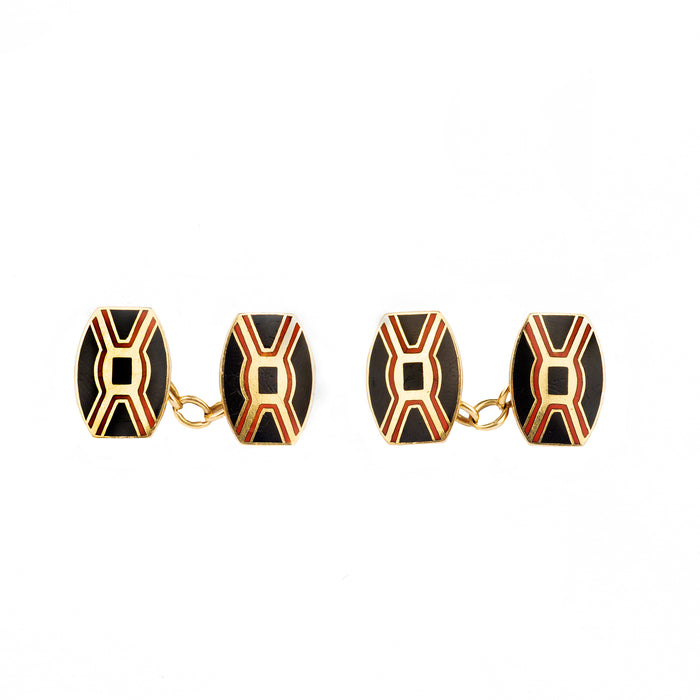 Pair of Art Deco Gold Enamel Cufflinks