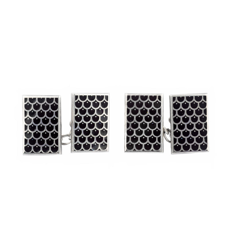 Pair of Silver Black Enamel Cufflinks