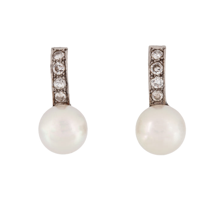 Pair of 1910 Diamond and Pearl Drop Earrings
