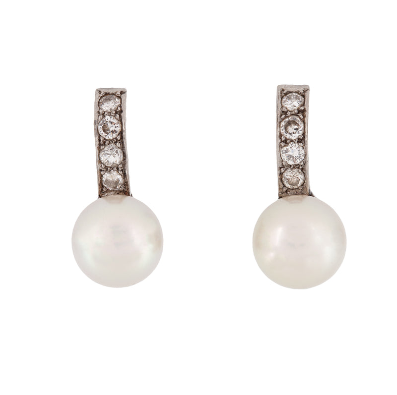 A pair of 1910 Diamond and Pearl Drop Earrings