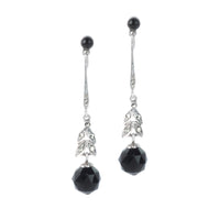 1920s Art Deco silver earrings by Theodor Fahrner with onyx cabochons and marcasite, 5cm long