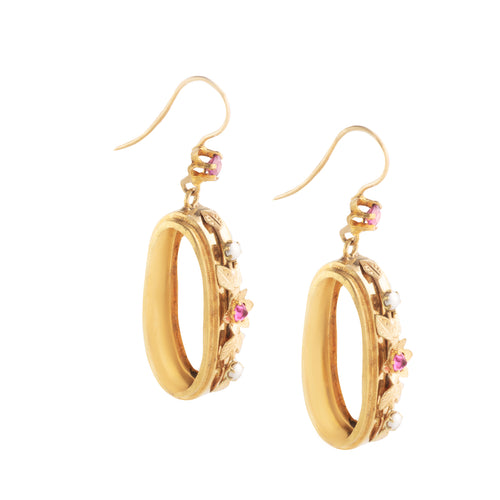 A Pair of Garnet Pearl Hoop Earrings