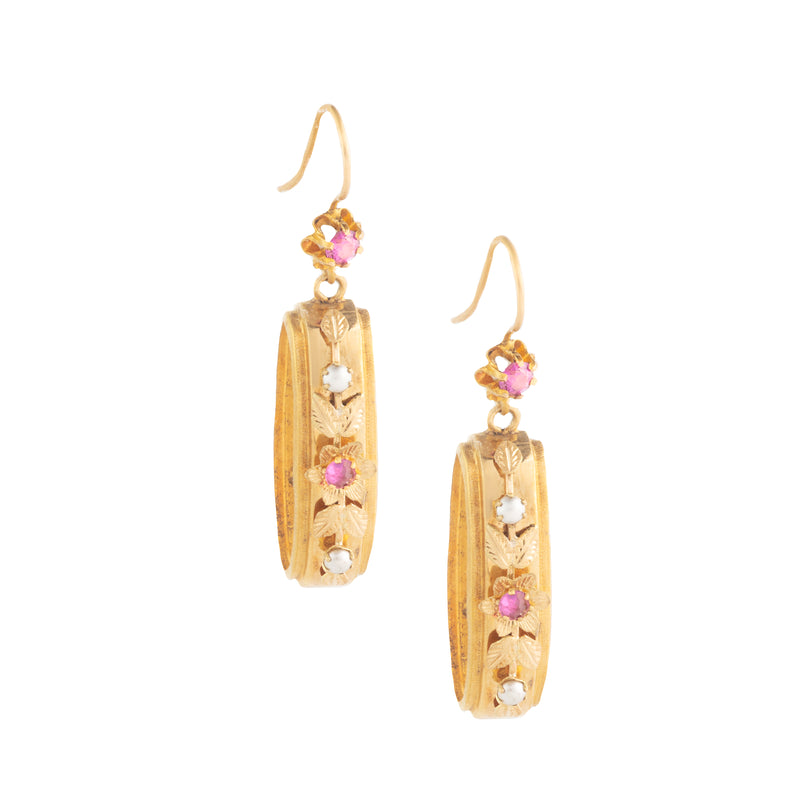 A Pair of Garnet Pearl Hoop Earrings