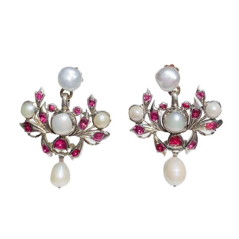 A Pair of Burma Ruby Pearl Earrings