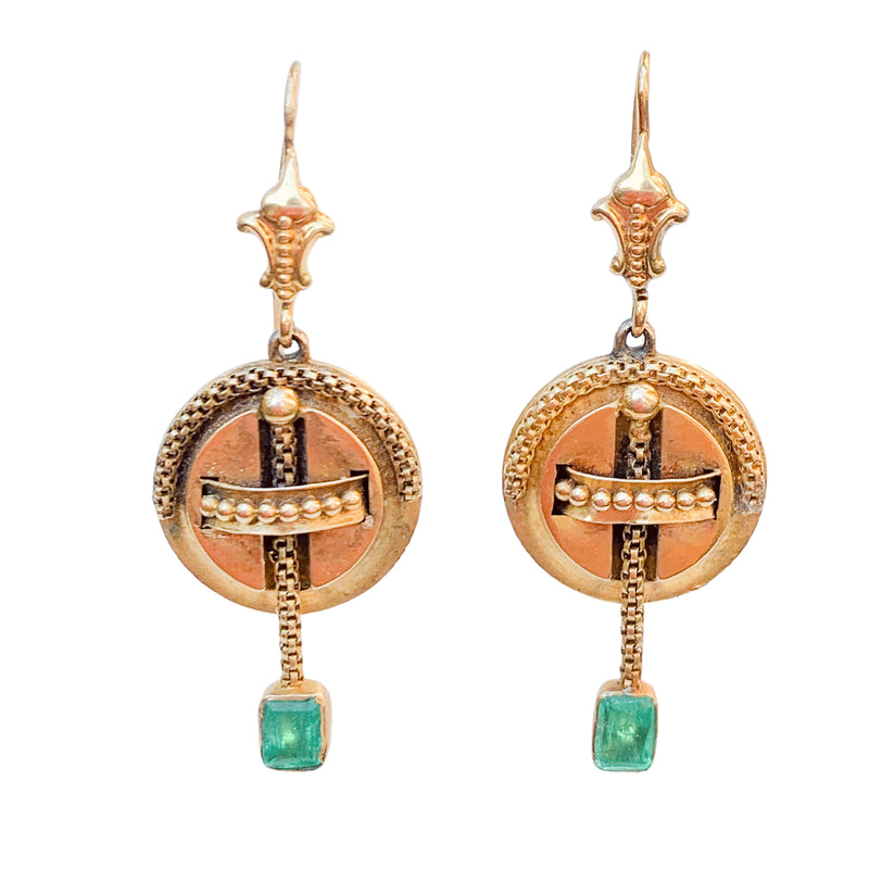 A Pair of Gold Emerald Drop Earrings