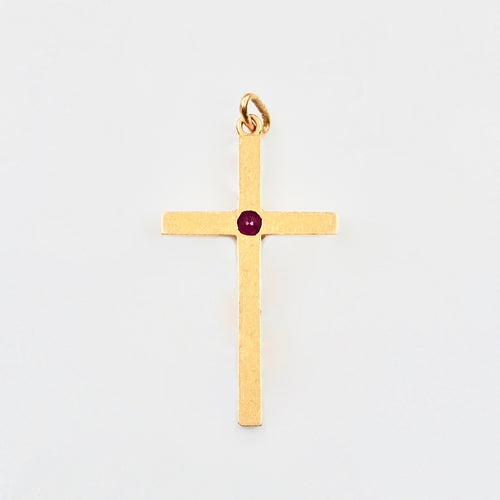 Edwardian Blood red Ruby 18ct Gold Cross
