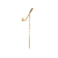 A Gold Sapphire Pearl Golf Club Tie Pin