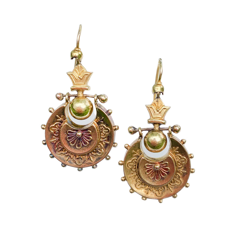 A Pair of Etruscan Revival Gold Earrings
