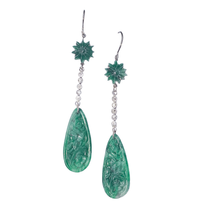 Pair of Jade Diamond Platinum Earrings