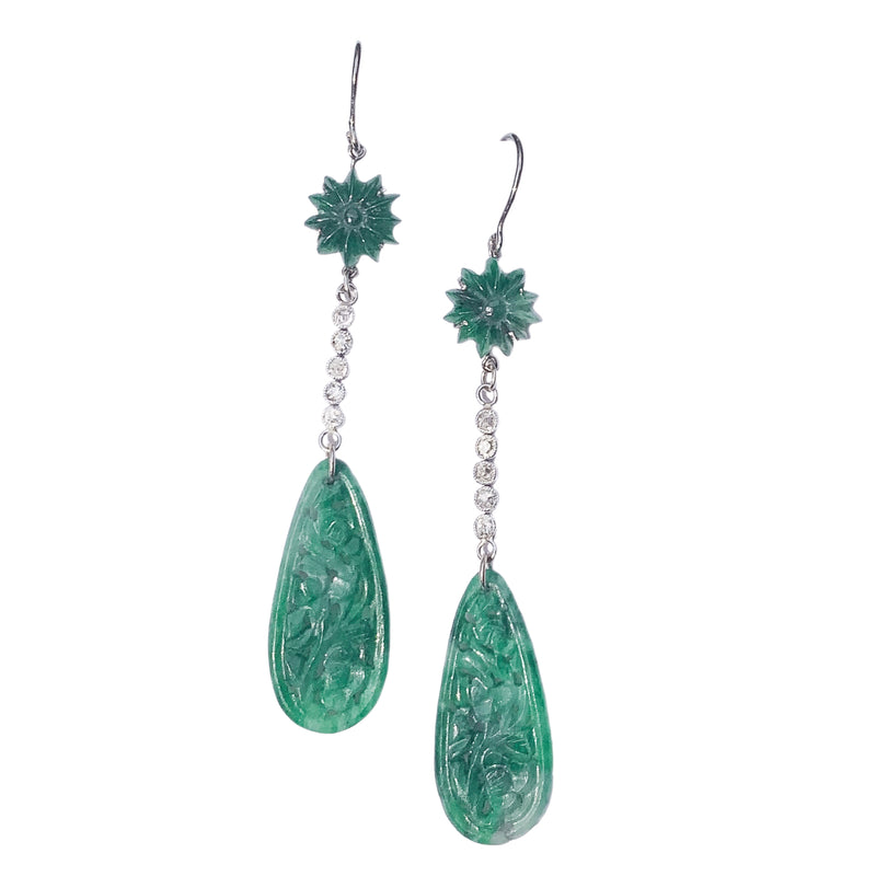 A Pair of Jade Diamond Platinum Earrings