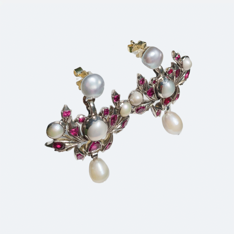 Victorian Ruby & Natural Pearl drop earrings set in 18ct Gold